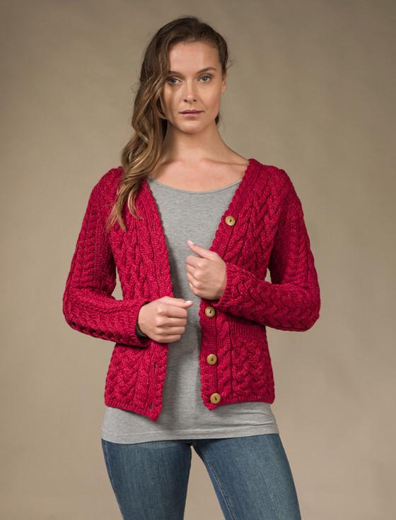 Aran Cashmere A‎ran V-Neck ‎Button Up ‎Cable Knit Cardigan