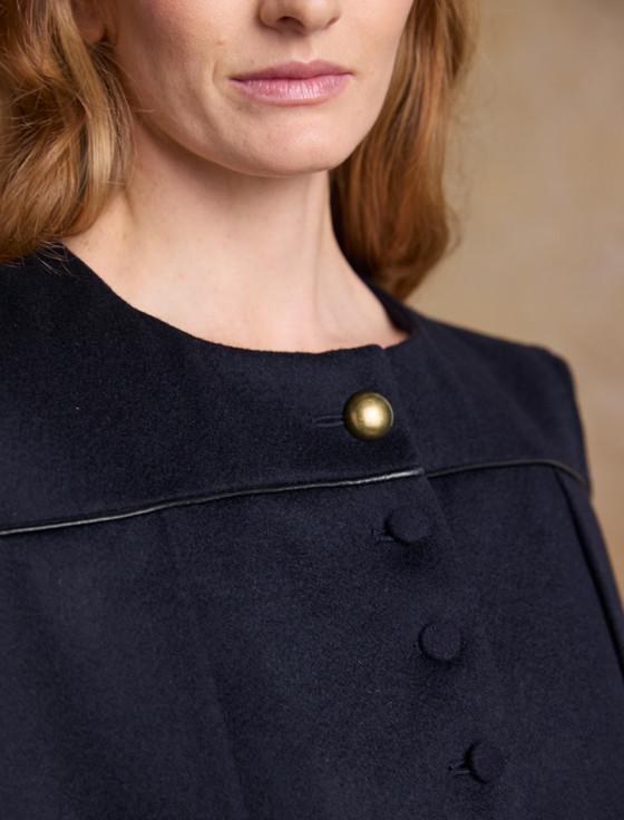 Aran Cashmere Aisling Tailored Tweed Cape - Deep Navy Melton