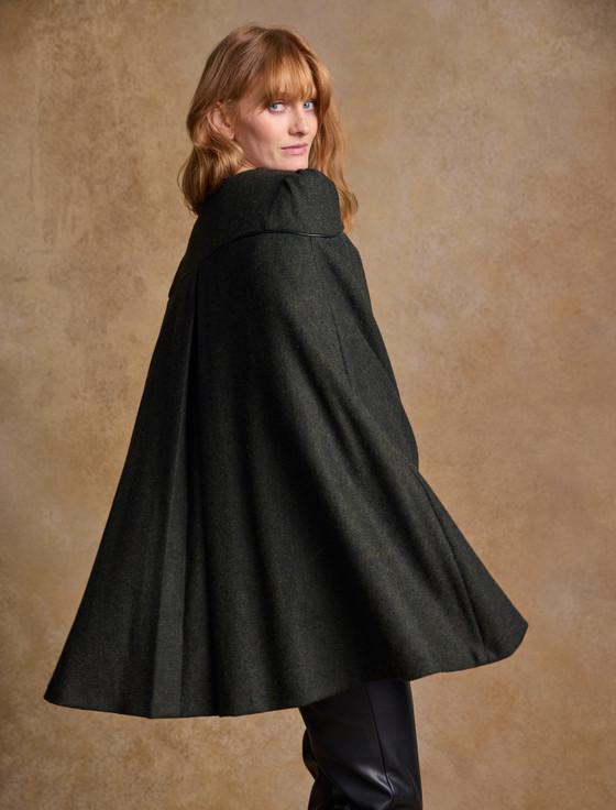 Aran Cashmere Aisling Tailored Tweed Cape - Winning Green Herringbone
