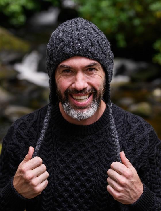 Aran Cashmere Aran Cable Fleece Lined Hat With Ear Flaps