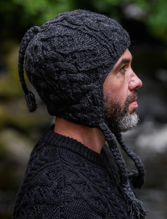 Aran Cashmere Aran Cable Fleece Lined Hat With Ear Flaps