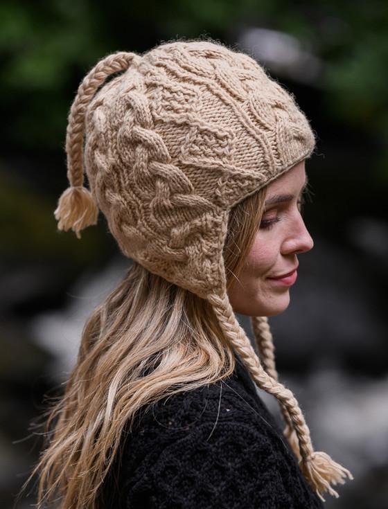 Aran Cashmere Aran Cable Fleece Lined Hat With Ear Flaps
