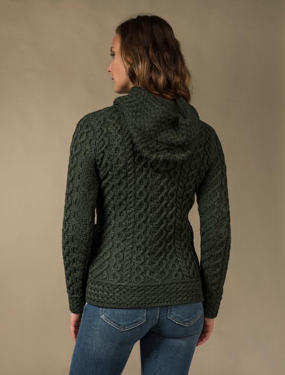 Aran Cashmere Aran Cable Knit Hoodie With Celtic Side Zip