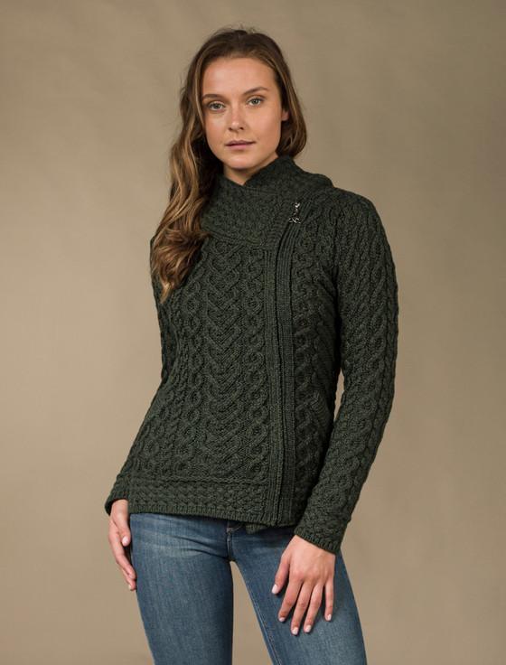 Aran Cashmere Aran Cable Knit Hoodie With Celtic Side Zip‎‎