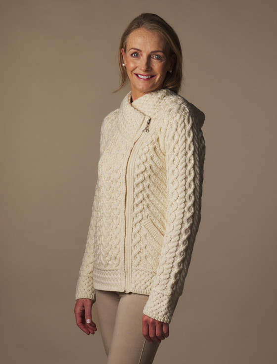 Aran Cashmere Aran Cable Knit Hoodie With Celtic Side Zip‎‎‎‎