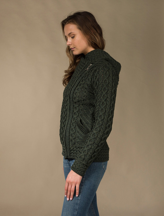 Aran Cashmere Aran Cable Knit Hoodie With Celtic Side Zip‎‎‎