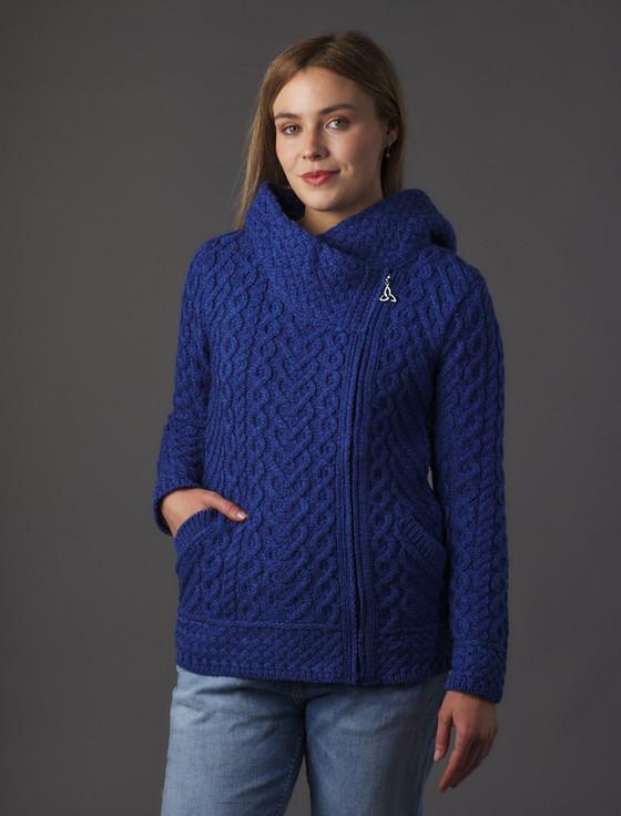 Aran Cashmere Aran Cable Knit Hoodie With Celtic Side Zip‎
