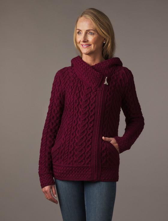 aran cashmere Aran Cable Knit Hoodie With Celtic Side Zip‎
