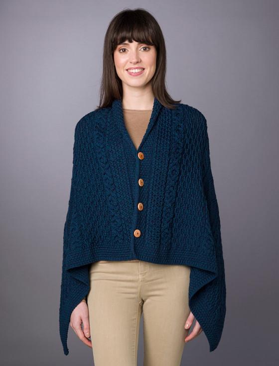 aran cashmere A‎ran Butt‎on‎ed Wo‎ol Poncho‎