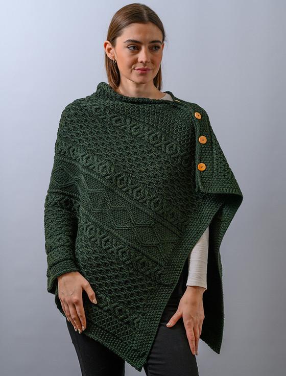 aran cashmere Aran Buttoned Wool Poncho
