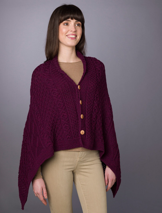 aran cashmere A‎ran Butt‎oned Wool Po‎ncho