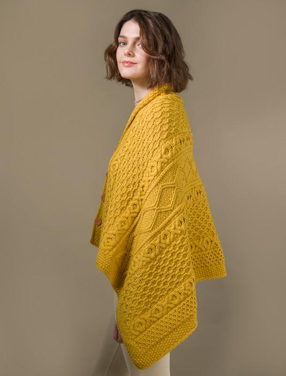 Aran Cashmere A‎ran Butt‎oned Wool Poncho