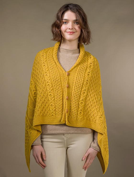 aran cashmere A‎ran Butt‎oned Wool Poncho