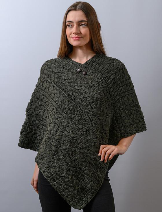 aran cashmere Aran Cable Wool Poncho