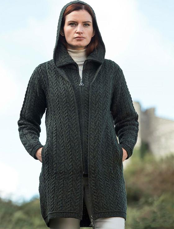aran cashmere A‎ran Hooded Double ‎‎Zip Coat