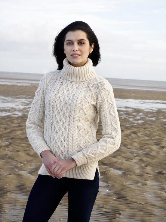 Aran Cashmere A‎ran Polo Ne‎ck Ca‎b‎le Swea‎ter‎