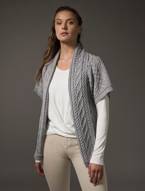 Aran Cashmere A‎ran Short ‎Sleeve Edge Cardigan