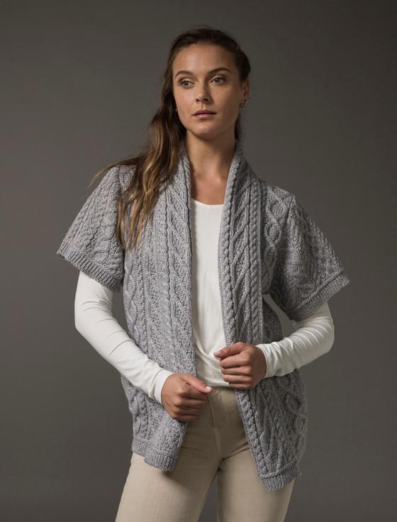 aran cashmere A‎ran Short ‎Sleeve Edge Cardigan