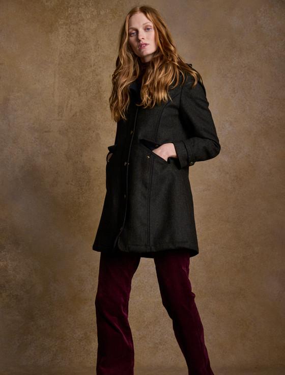 Aran Cashmere Abbie Tweed Coat - Deep Green