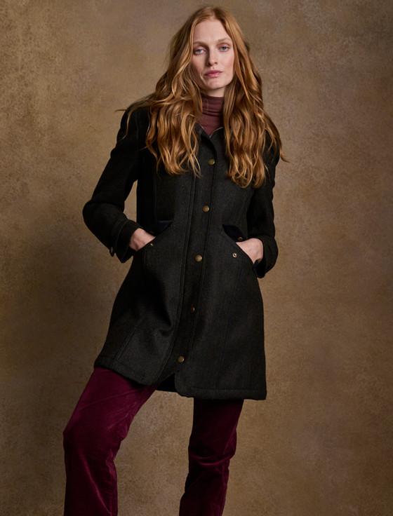 aran cashmere Abbie Tweed Coat - Deep Green