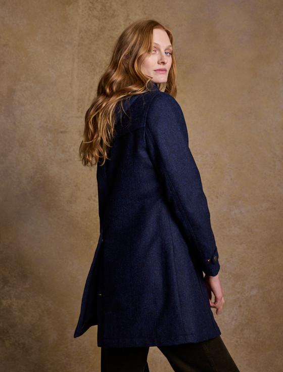 Aran Cashmere Abbie Tweed Coat - Navy Herringbone