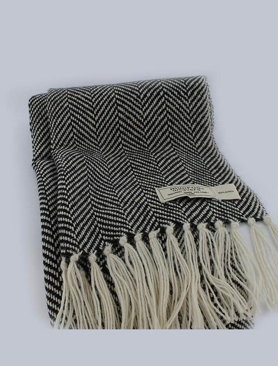 Aran Cashmere Alpaca Scarf - Black/White Herringbone