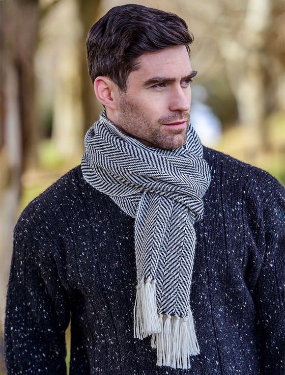 aran cashmere Alpaca Scarf - Black/White Herringbone