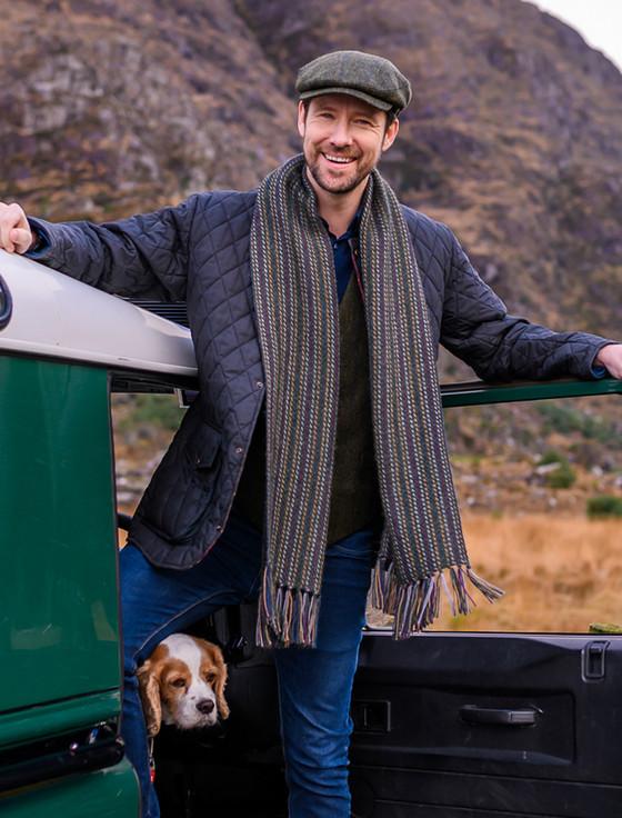 Aran Cashmere Alpaca Scarf - Charcoal Mustard & Lilac