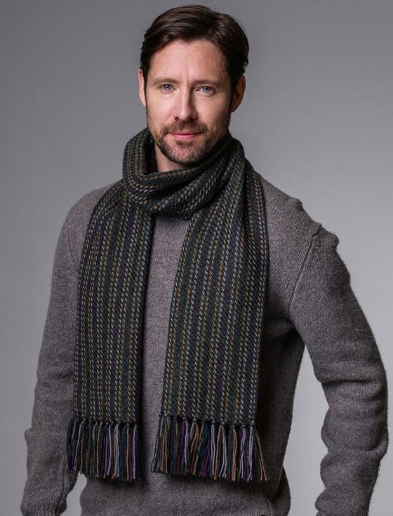 Aran Cashmere Alpaca Scarf - Charcoal Mustard & Lilac
