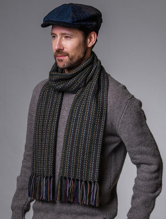 Aran Cashmere Alpaca Scarf - Charcoal Mustard & Lilac