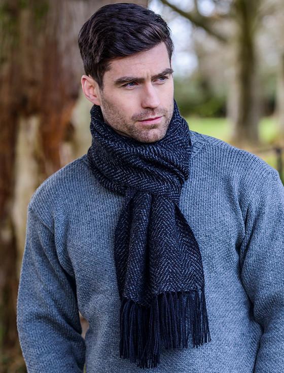 aran cashmere Alpaca Scarf - Grey Herringbone