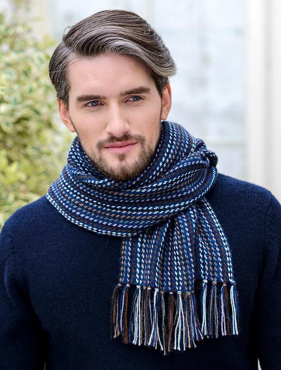 Aran Cashmere Alpaca Scarf - Purple White & Brown