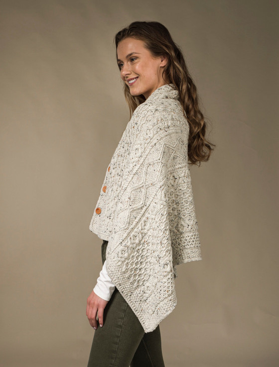 Aran Cashmere Aran Butt‎o‎ned Wool Poncho