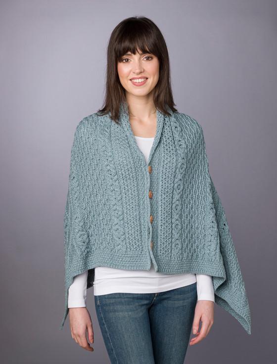aran cashmere ‎‎‎Aran Butt‎oned Wool Poncho