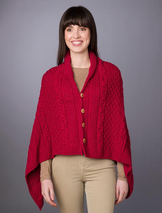 aran cashmere ‎Aran Butt‎oned Wool Poncho
