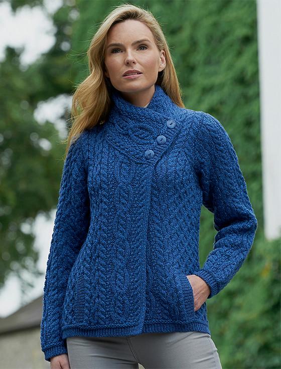 Aran Cashmere Aran Cable Crossover Neck Sweater