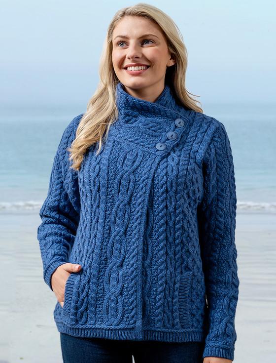 Aran Cashmere Aran Cable Crossover Neck Sweater