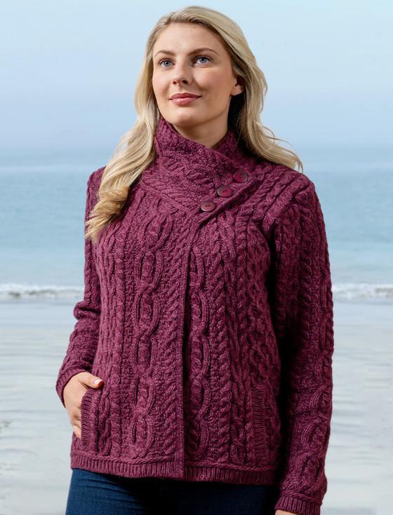 aran cashmere Aran Cable Crossover Neck Sweater‎‎‎‎‎