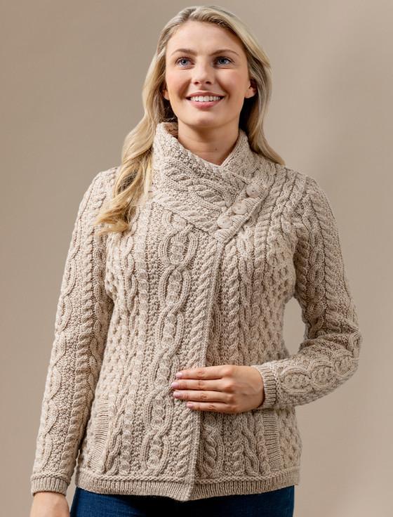 aran cashmere Aran Cable Crossover Neck Sweater