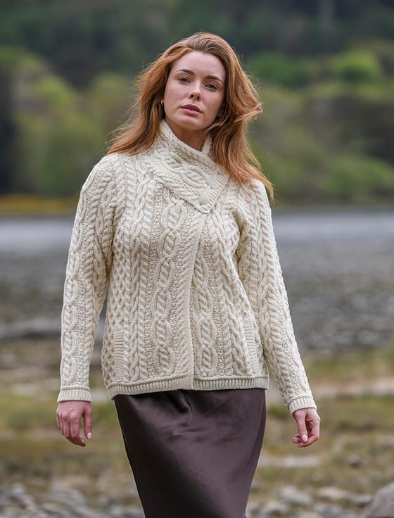 aran cashmere Aran Cable Crossover Neck Sweater