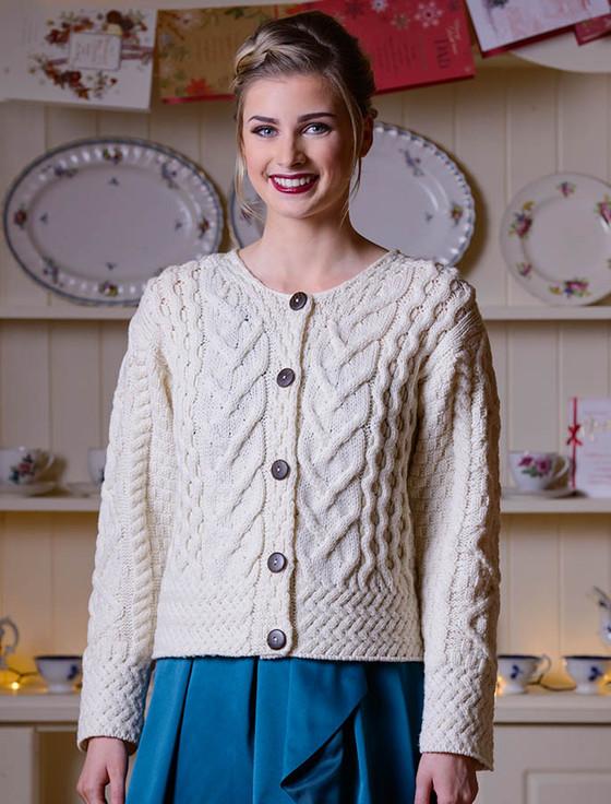 Aran Cashmere Aran Cable Knit Cardigan‎