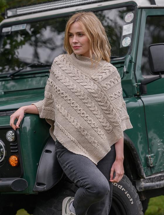 Aran Cashmere Aran Cable & Moss Poncho