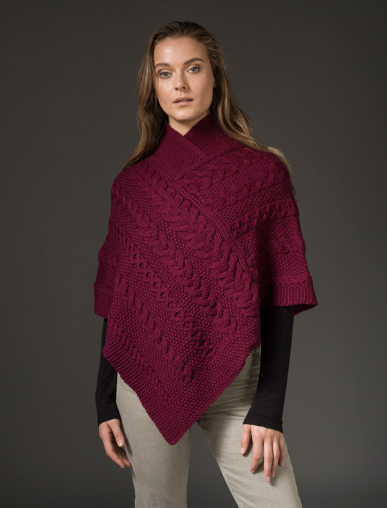 Aran Cashmere Aran Cable & Moss Poncho‎