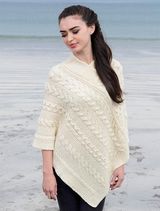 Aran Cashmere Aran Cable & Moss Poncho‎‎‎