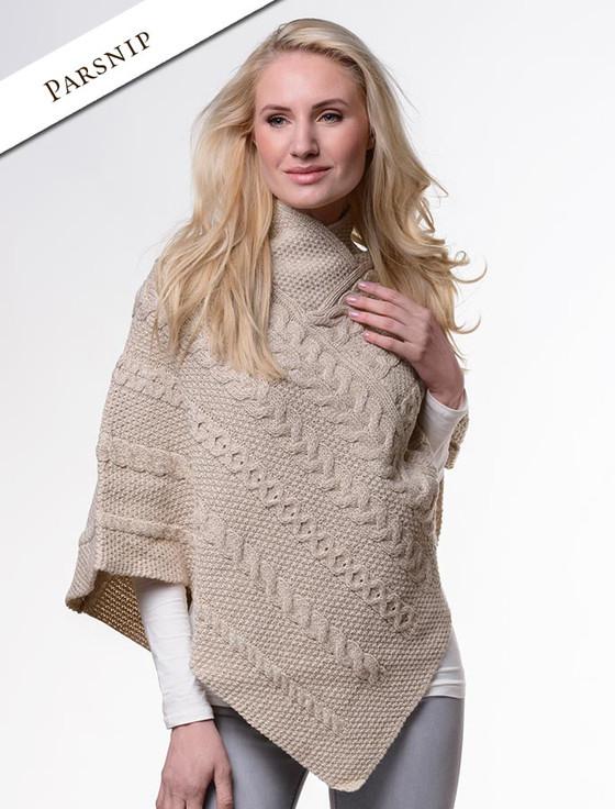 Aran Cashmere Aran Cable & Moss Poncho‎‎‎
