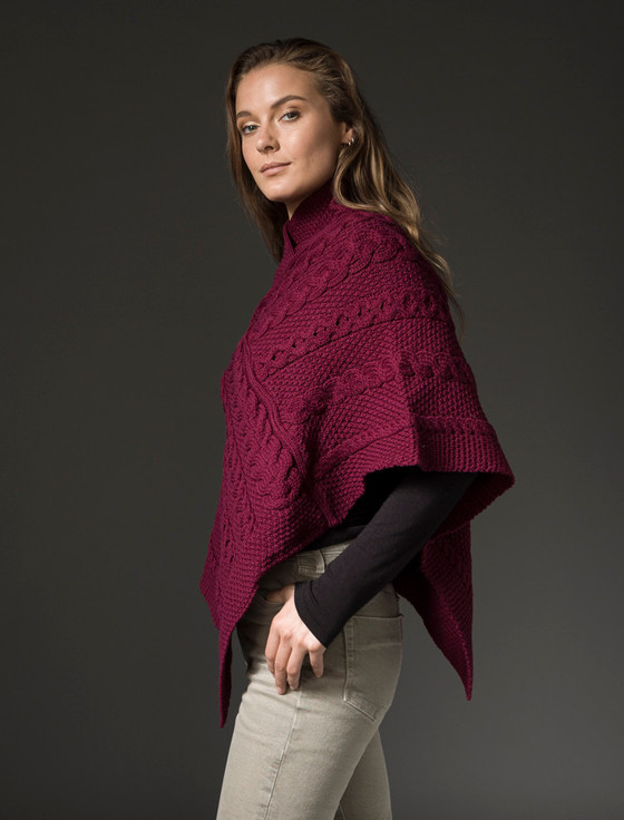 Aran Cashmere Aran Cable & Moss Poncho‎‎