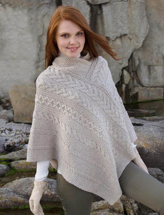 Aran Cashmere Aran Cable & Moss Poncho