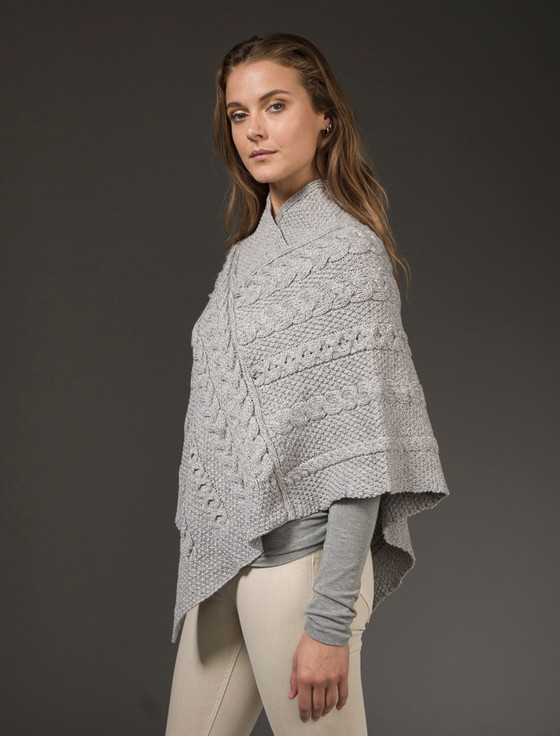Aran Cashmere Aran Cable & Moss Poncho‎‎‎‎‎‎
