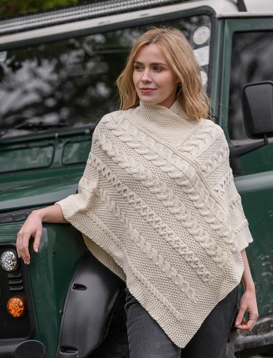 aran cashmere Aran Cable & Moss Poncho
