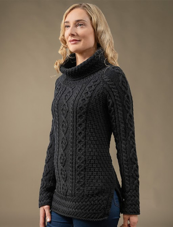 Aran Cashmere Aran Cowl Neck Tunic Sweater